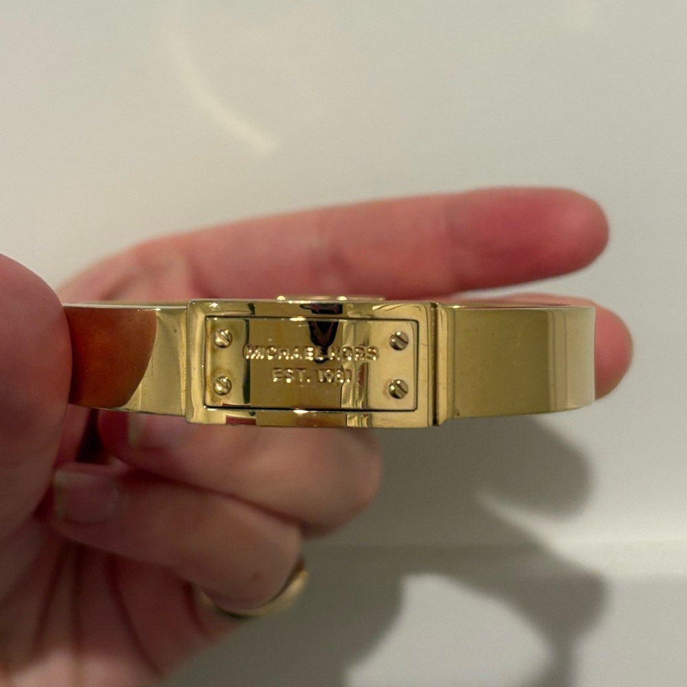Michael Kors Gold Tone Hinged Plaque Bracelet - Picture 2 of 4